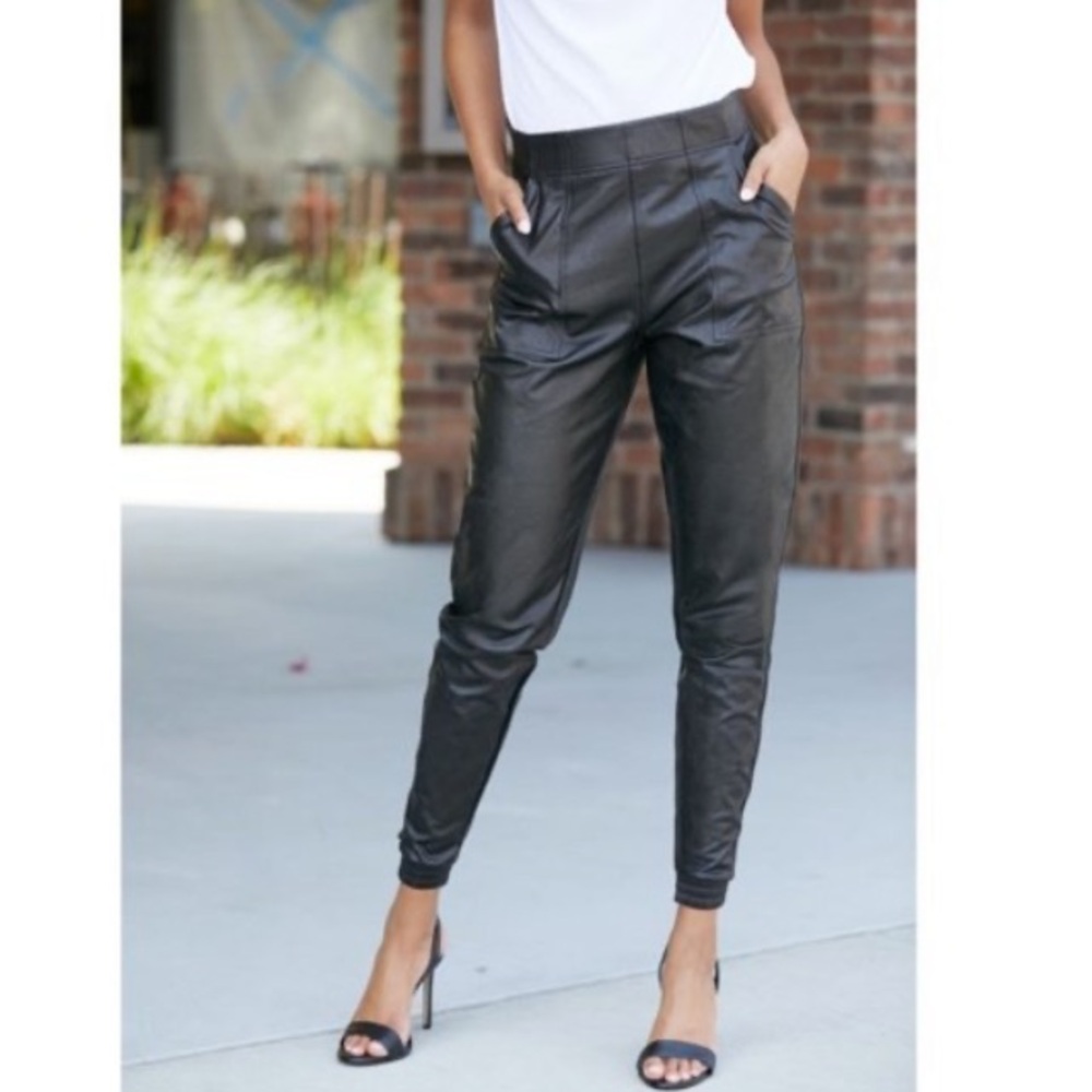 Like New Black Spanx Faux Leather Jogger Pants, Size Medium